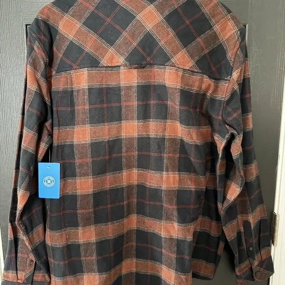 NWT Mens Hurley Medium Weight Flannel Button Down Shirt Orange Black Extra Large - Picture 7 of 7